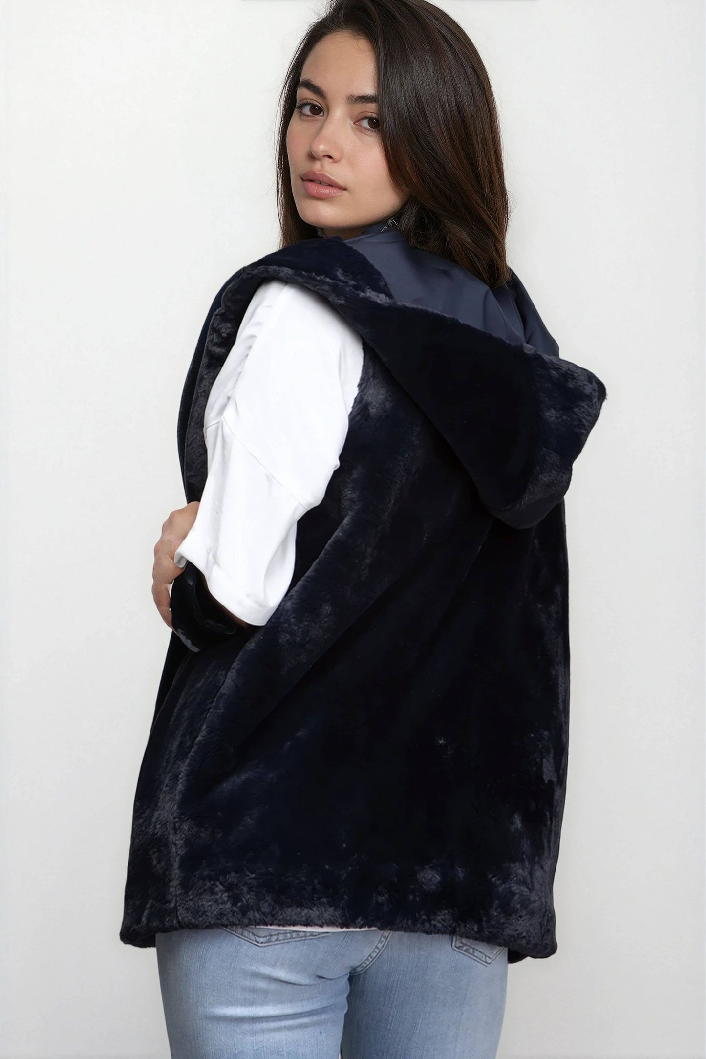 Naked Zebra - Faux Fur Hoodie Vest