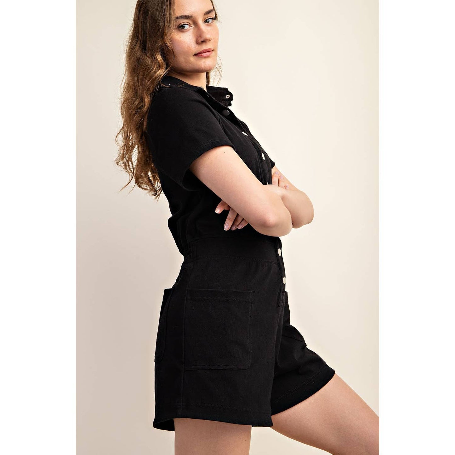 Rae Mode - COTTON STRETCH TWILL SHORT SLEEVE ROMPER