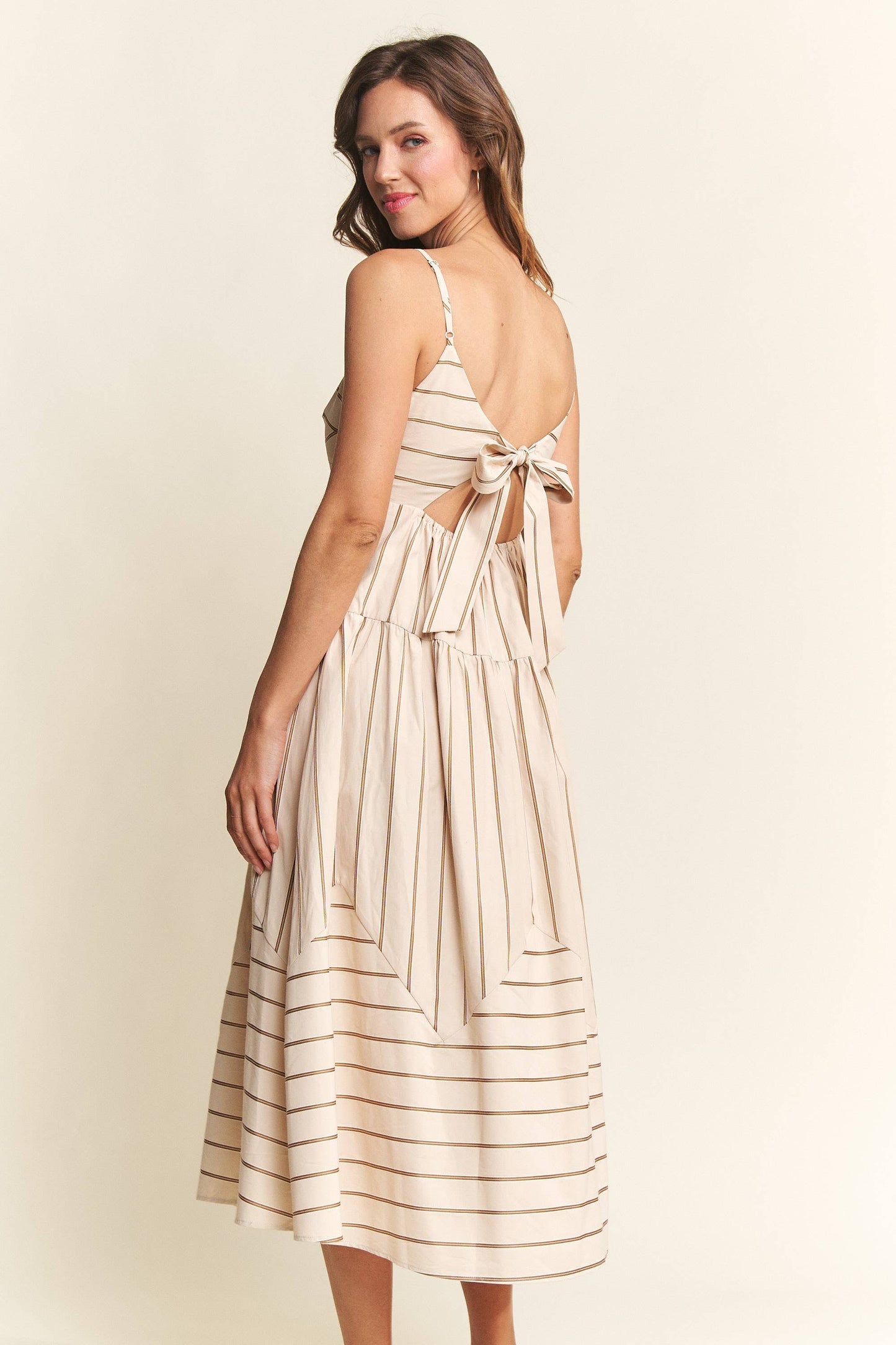 In The Beginning - Beige Soleil Striped Midi Dress