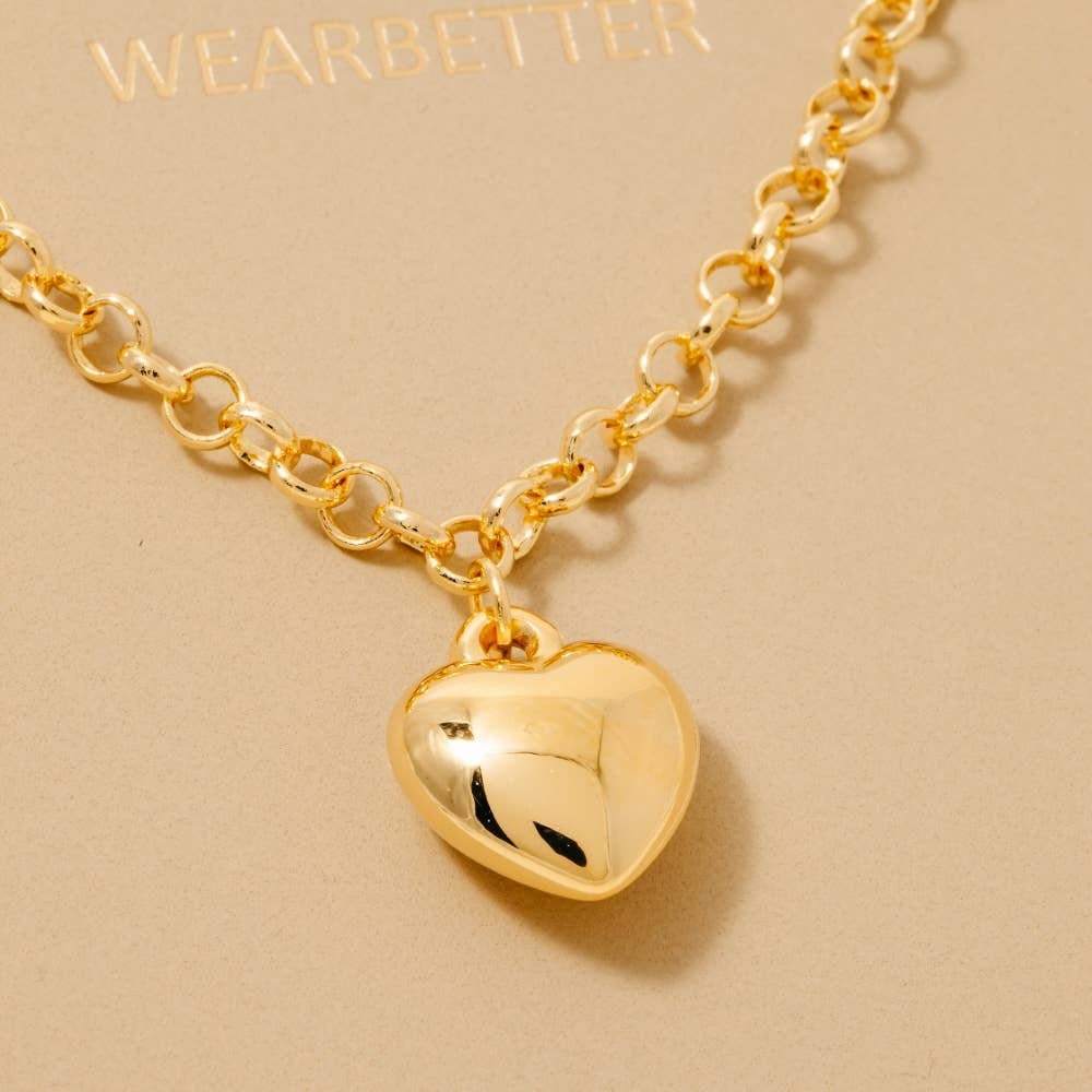 Gold Dipped/SILVER Heart Pendant Chain Necklace- SWEET