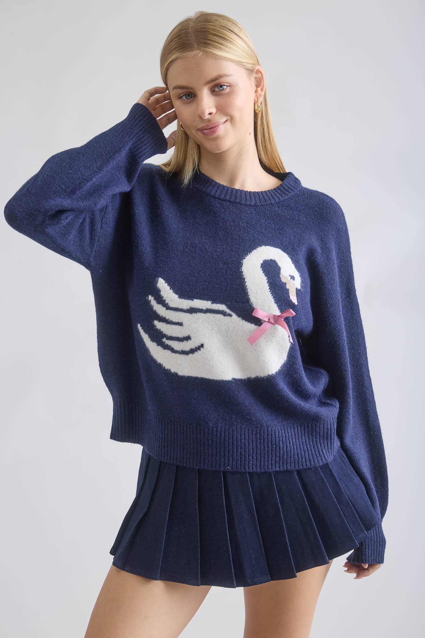 The Workshop Studio - SWAN BOW MOTIF KNIT PULLOVER SWEATER