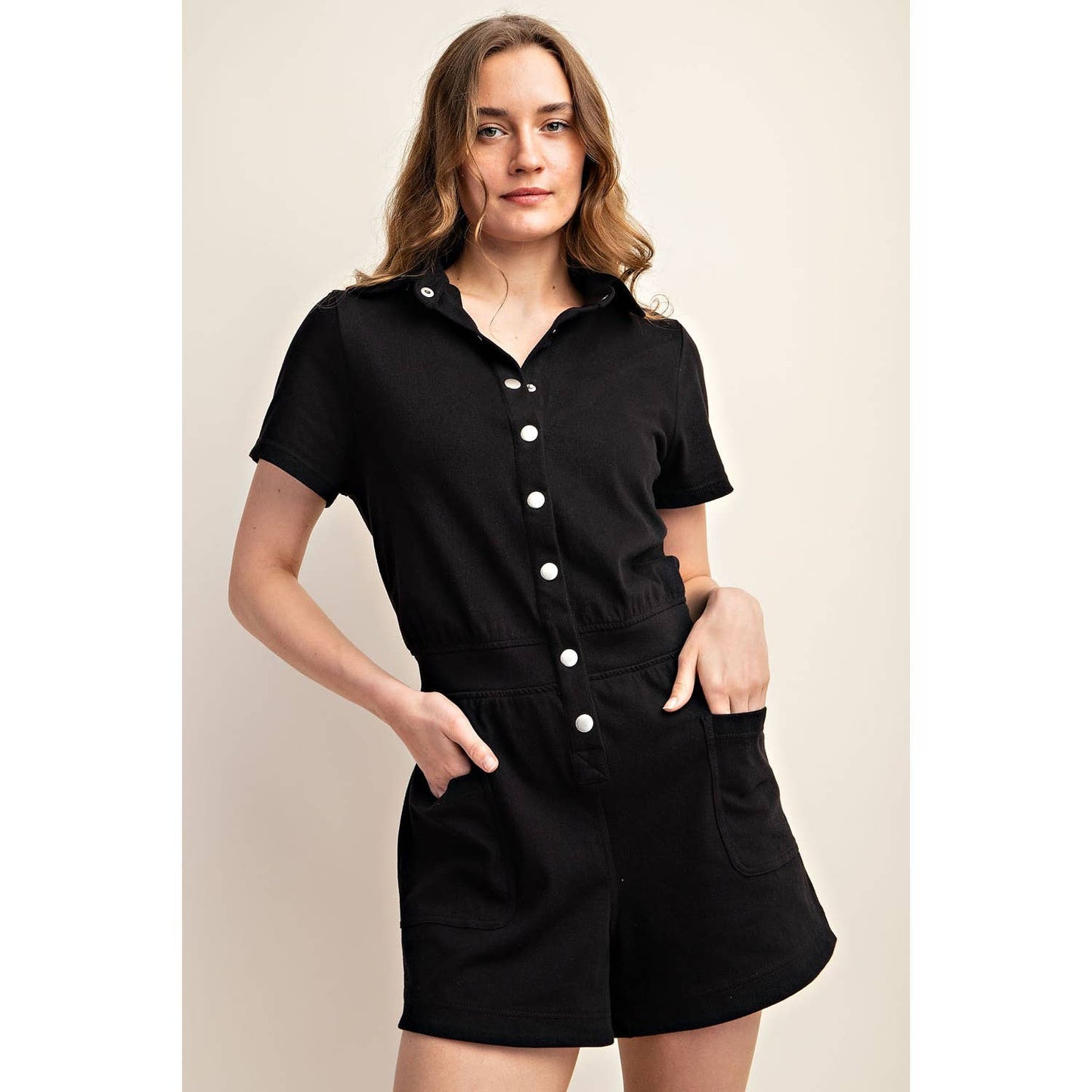 Rae Mode - COTTON STRETCH TWILL SHORT SLEEVE ROMPER