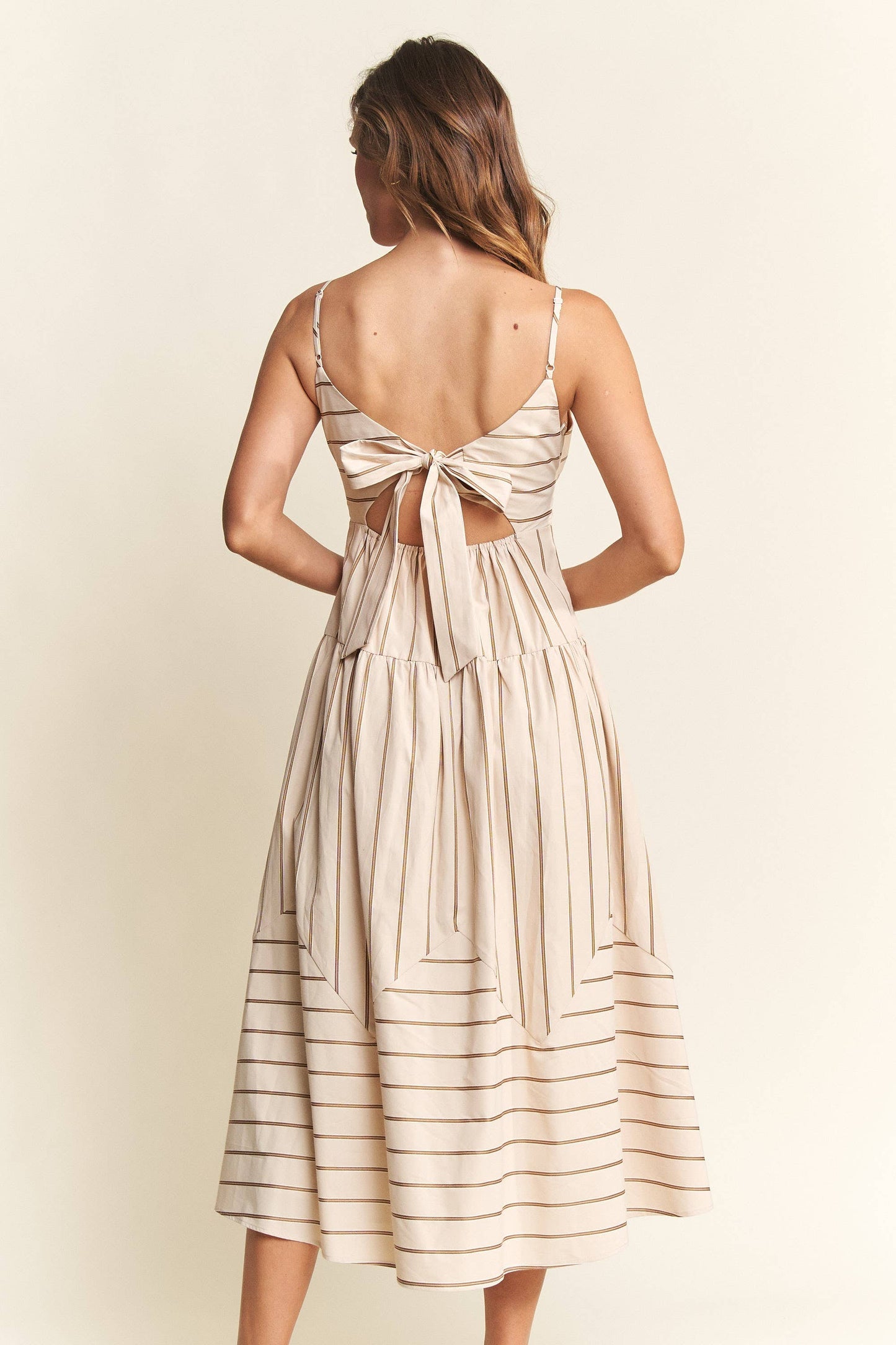 In The Beginning - Beige Soleil Striped Midi Dress