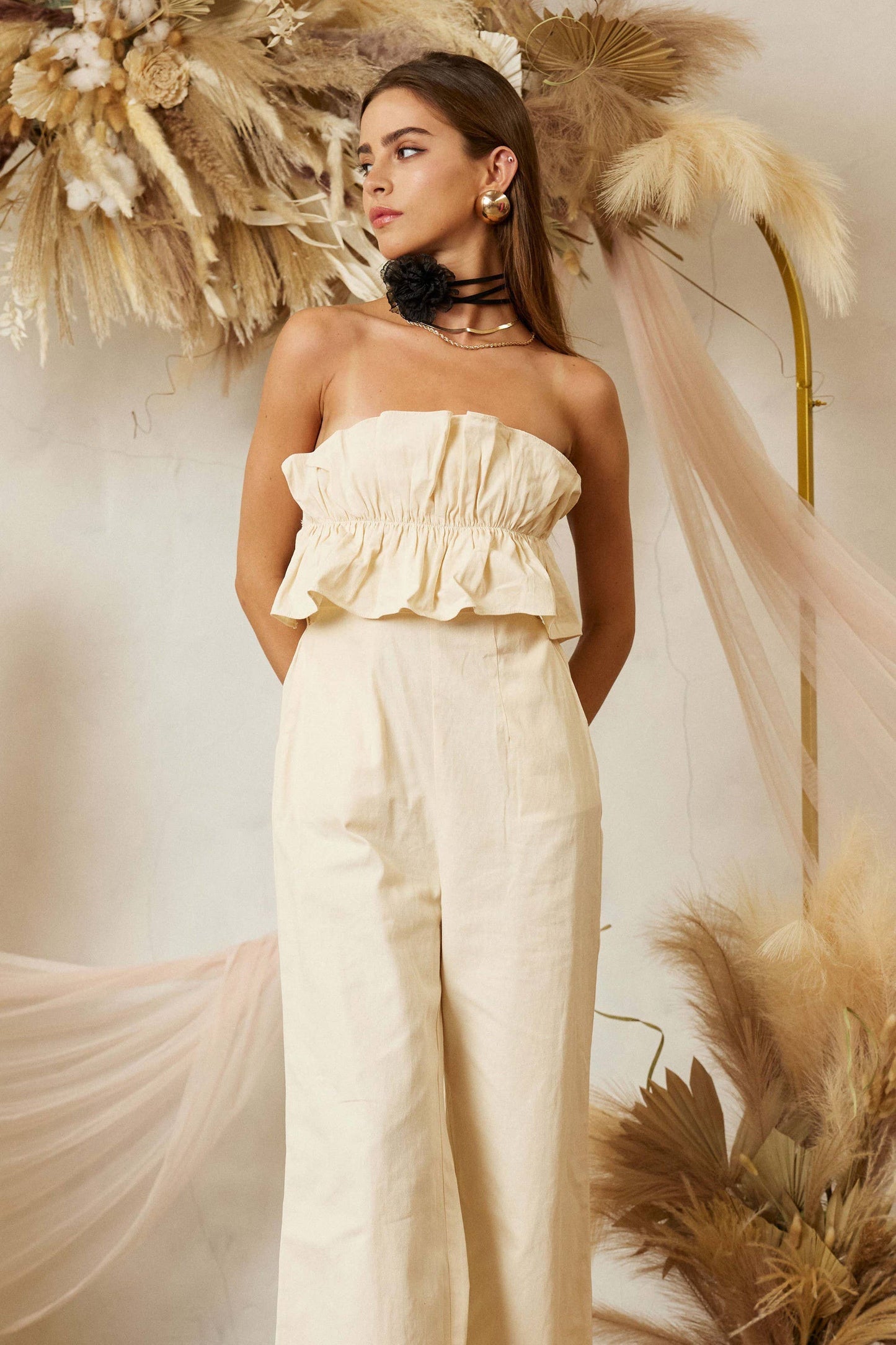 Endless Blu - Cream Tube Top Jumpsuit - Cocktail Fit
