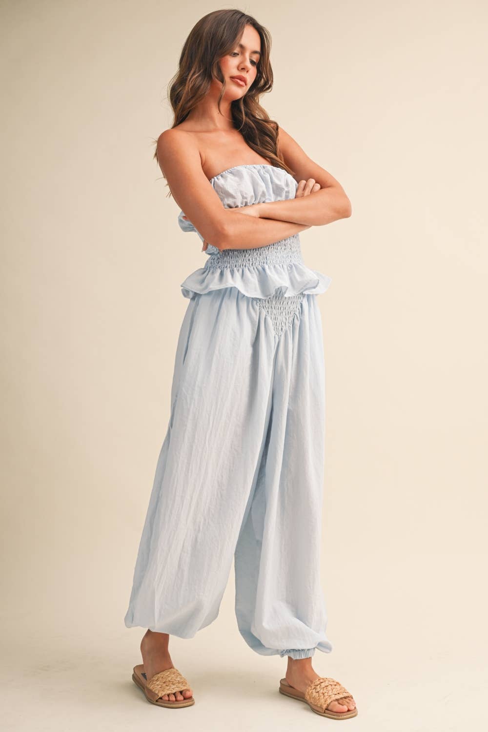 Klesis - SMOCKING DETAIL TUBE TOP AND WIDE PANTS SET