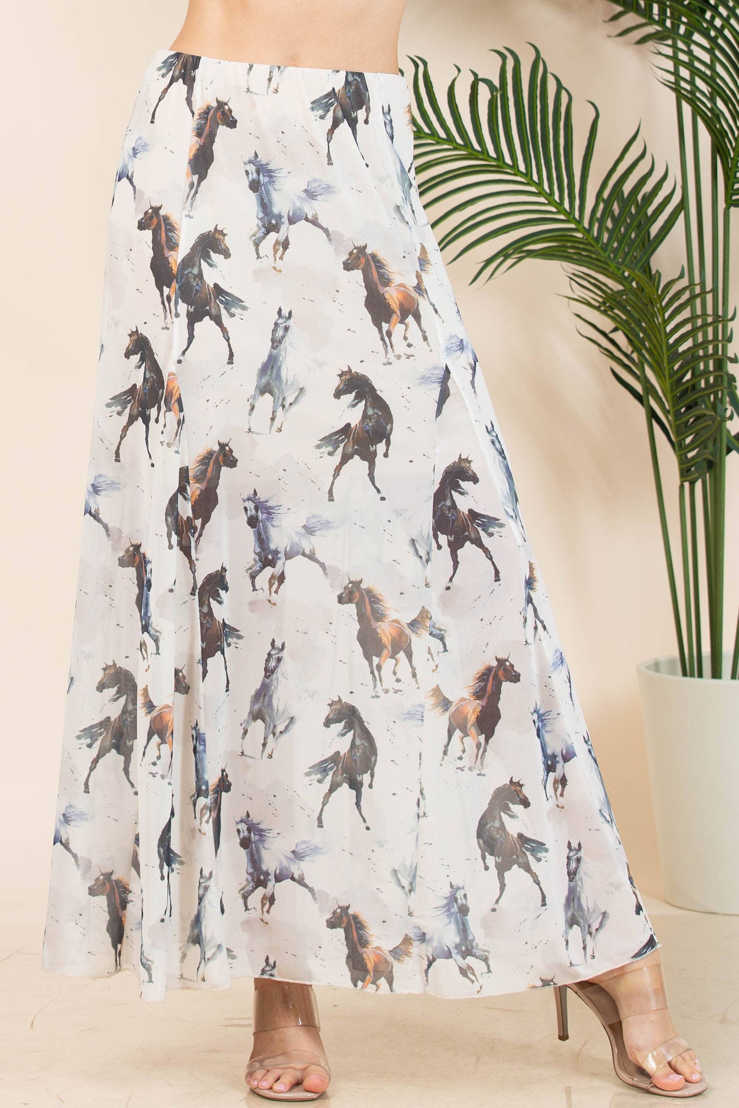 HAZEL GALLOPING HORSES PRINT LINED MESH SKIRT