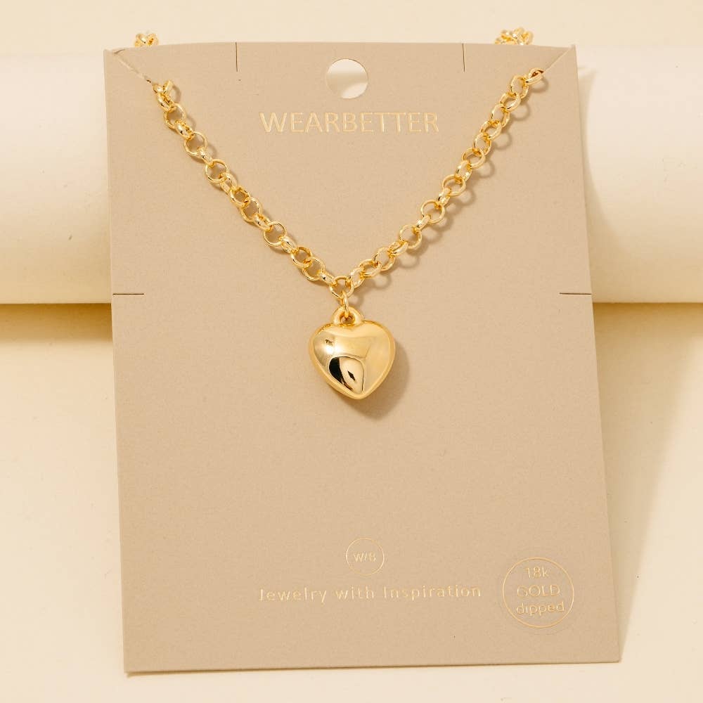 Gold Dipped/SILVER Heart Pendant Chain Necklace- SWEET