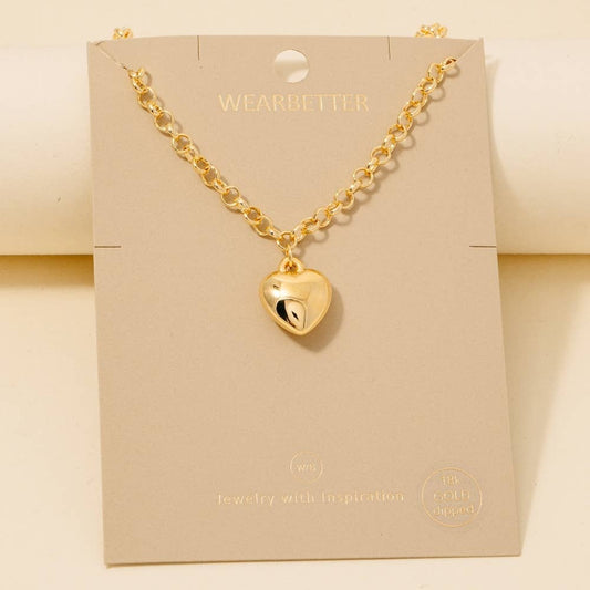 Gold Dipped/SILVER Heart Pendant Chain Necklace- SWEET