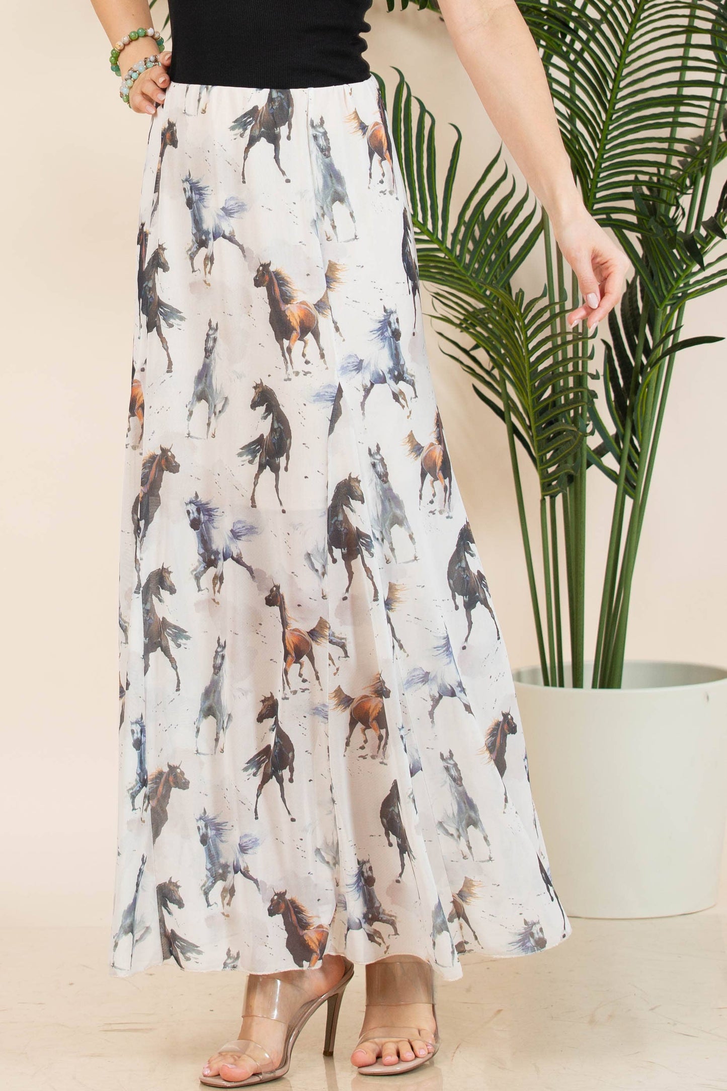 HAZEL GALLOPING HORSES PRINT LINED MESH SKIRT