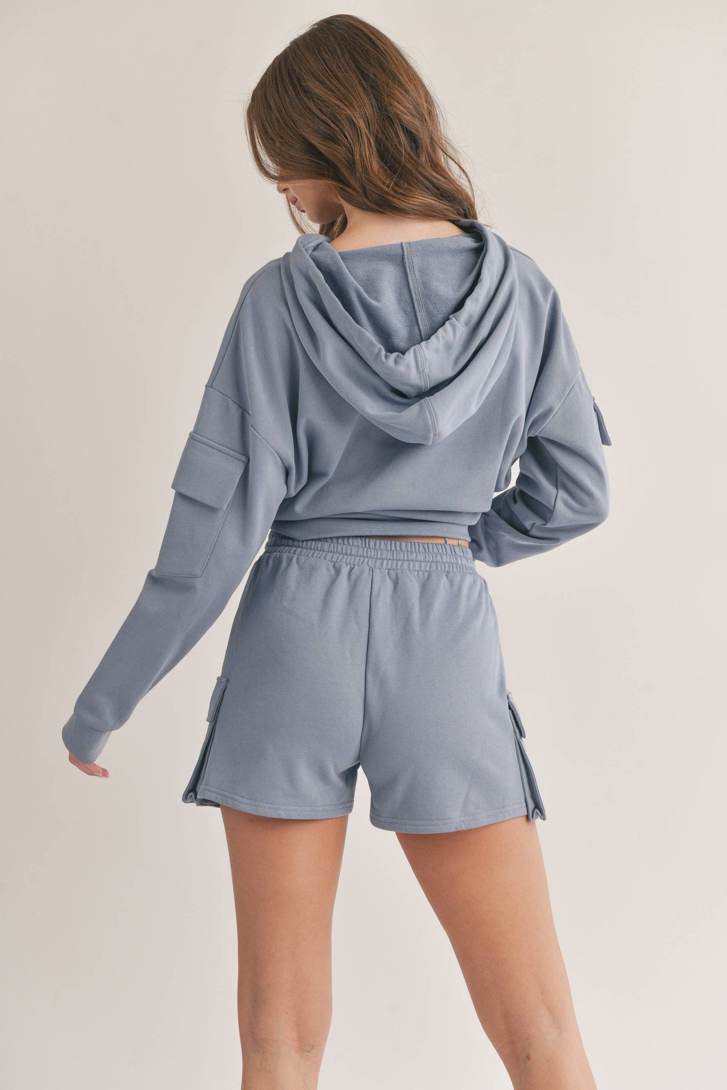 Klesis - HOODIE AND CARGO SHORTS SET, Dusty Blue and Scuba Soft!