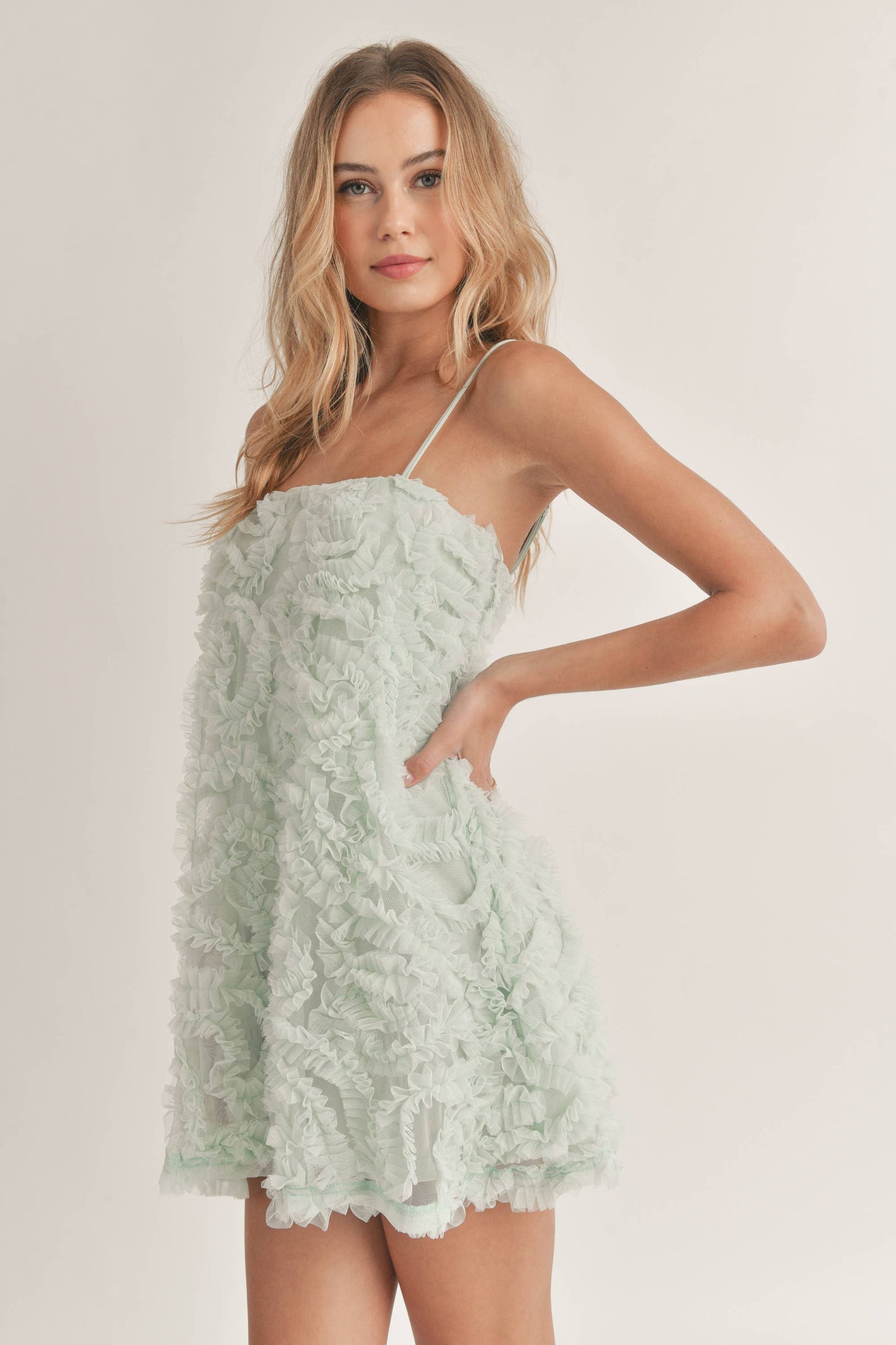 Klesis - TEXTURED TULLE MESH MINI DRESS