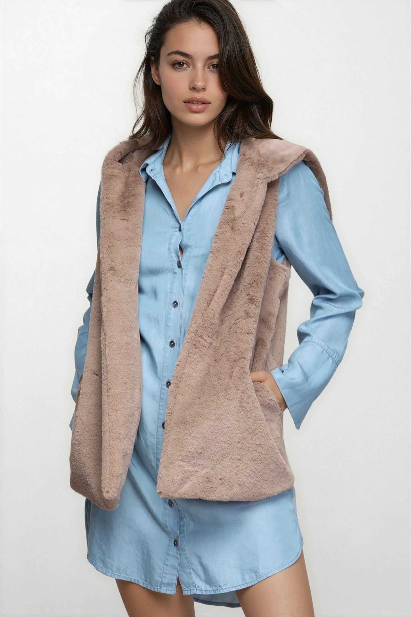 Naked Zebra - Faux Fur Hoodie Vest
