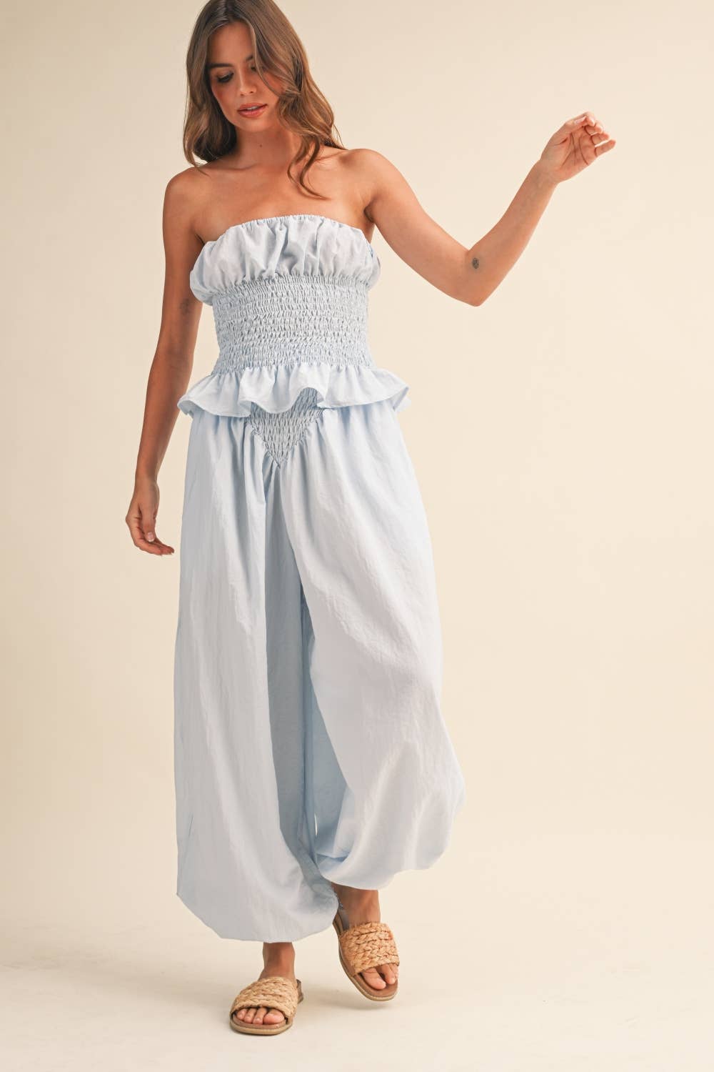 Klesis - SMOCKING DETAIL TUBE TOP AND WIDE PANTS SET