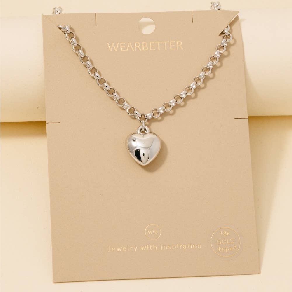 Gold Dipped/SILVER Heart Pendant Chain Necklace- SWEET