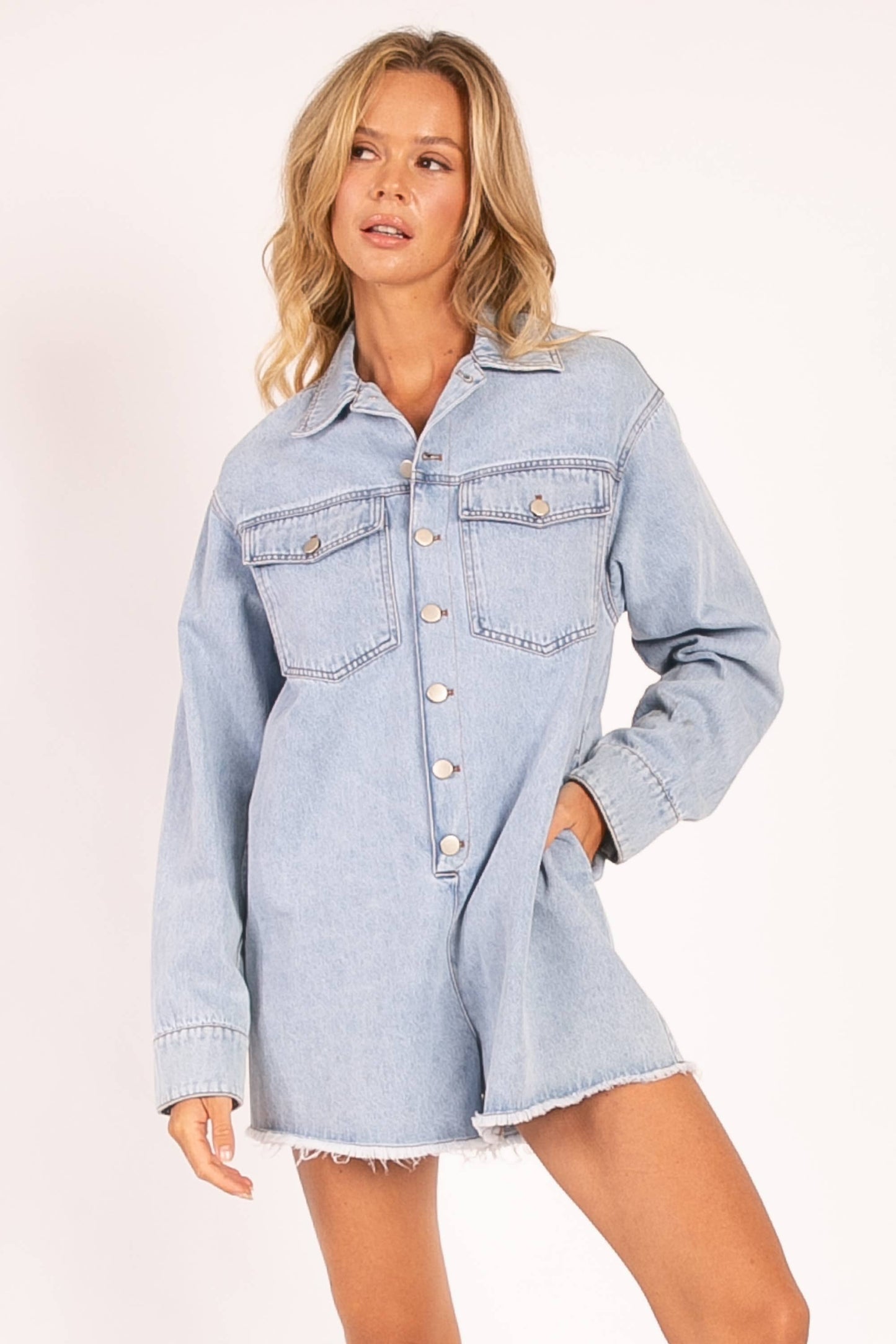 Heyson - Relaxed Denim Romper with Button-Up Front