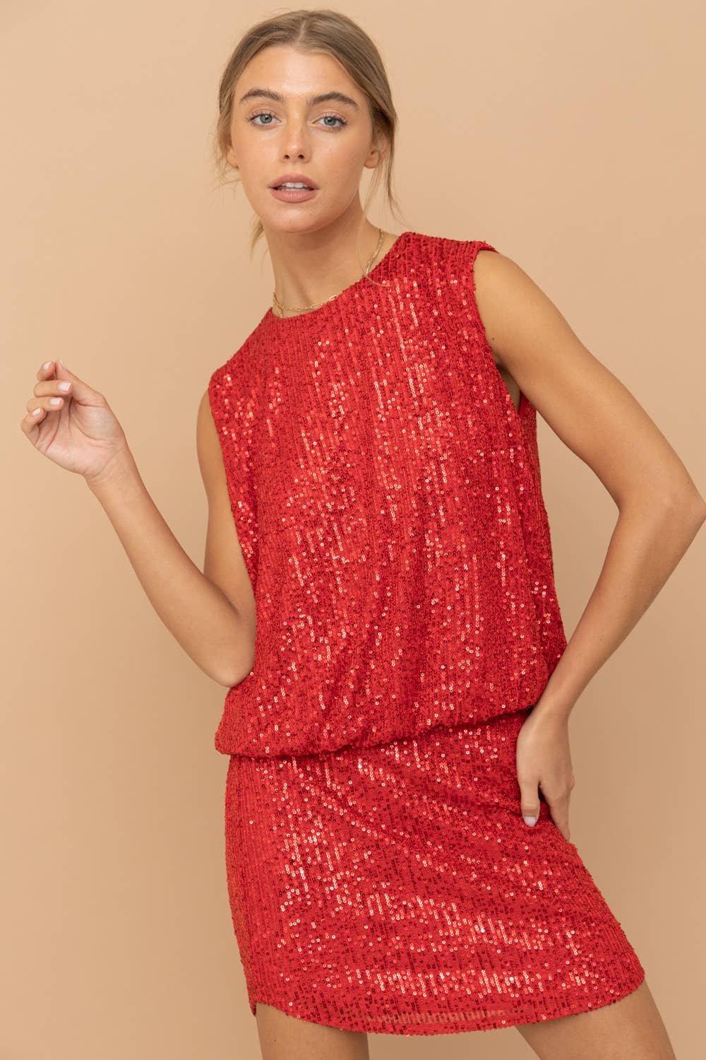 Holiday Red Ponte Knit Crop Feather Edge Pencil Skirt Set