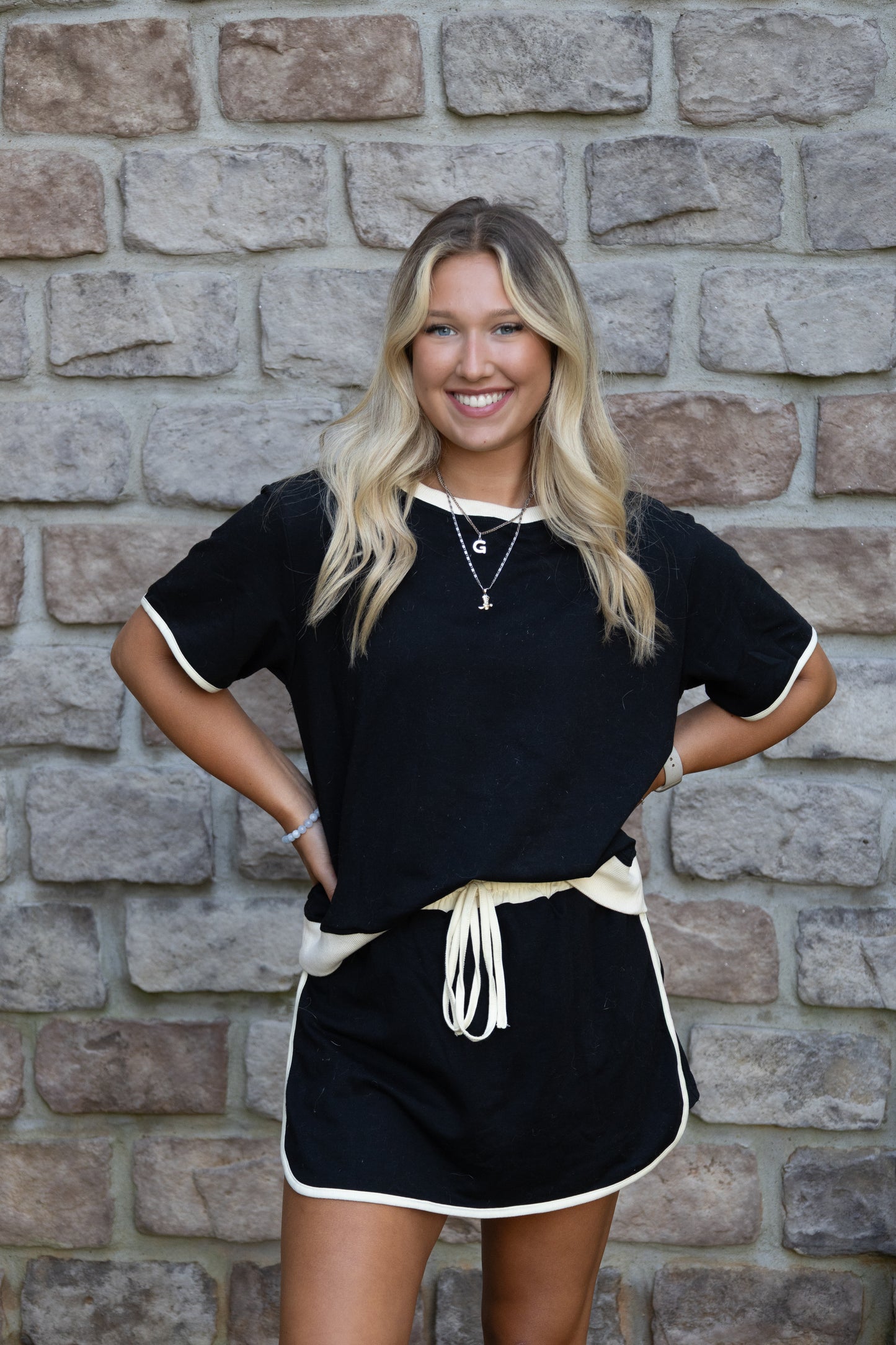 Two Piece black and cream top and skort