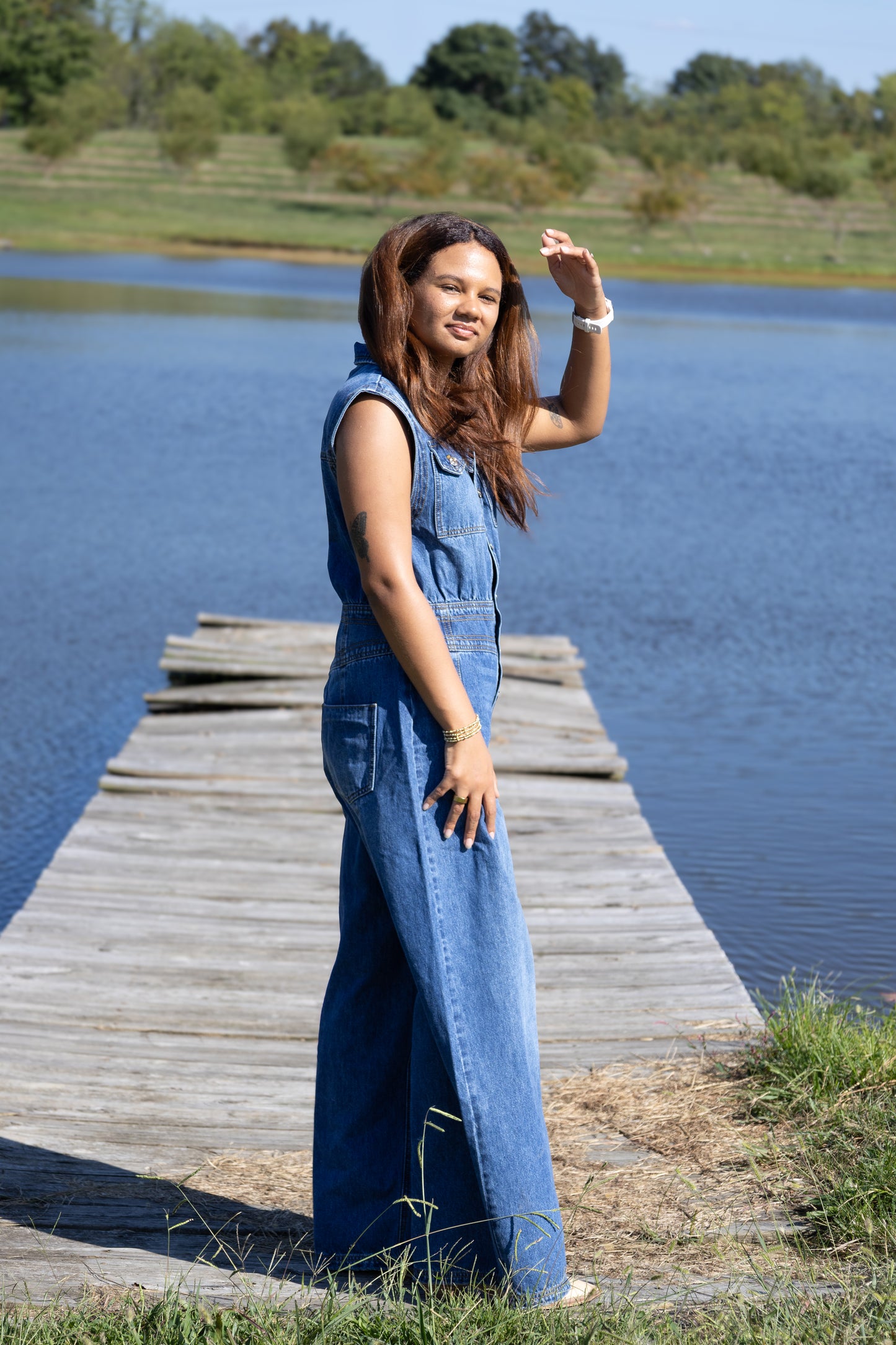 DENIM SLEEVELESS SHIRT JUMPSUIT