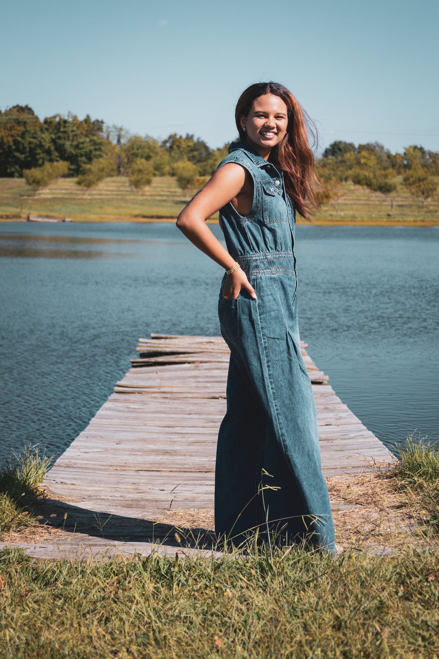 DENIM SLEEVELESS SHIRT JUMPSUIT