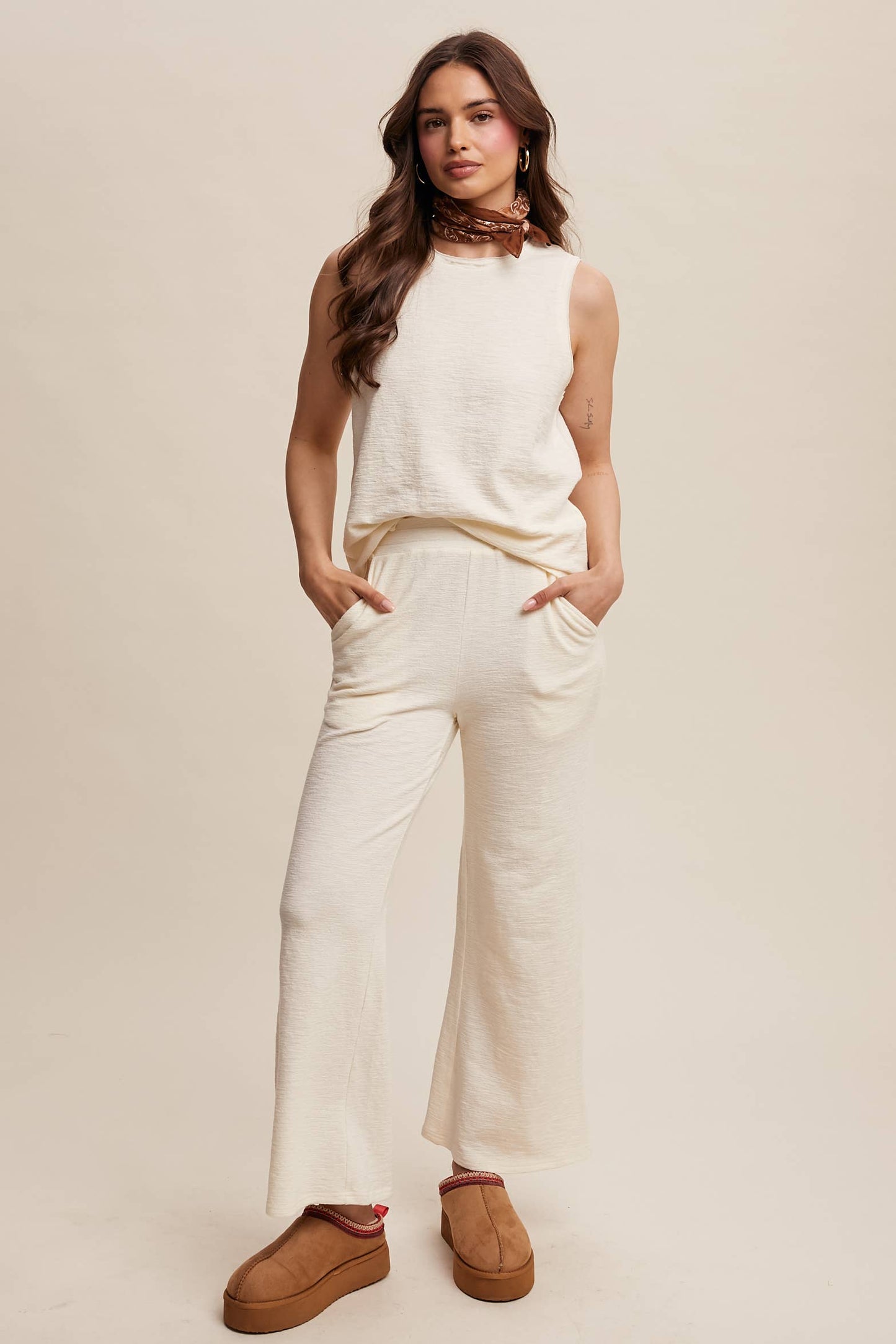 Listicle - Cream,Textured, Soft Lounge Set- SCREAMS VACATION!