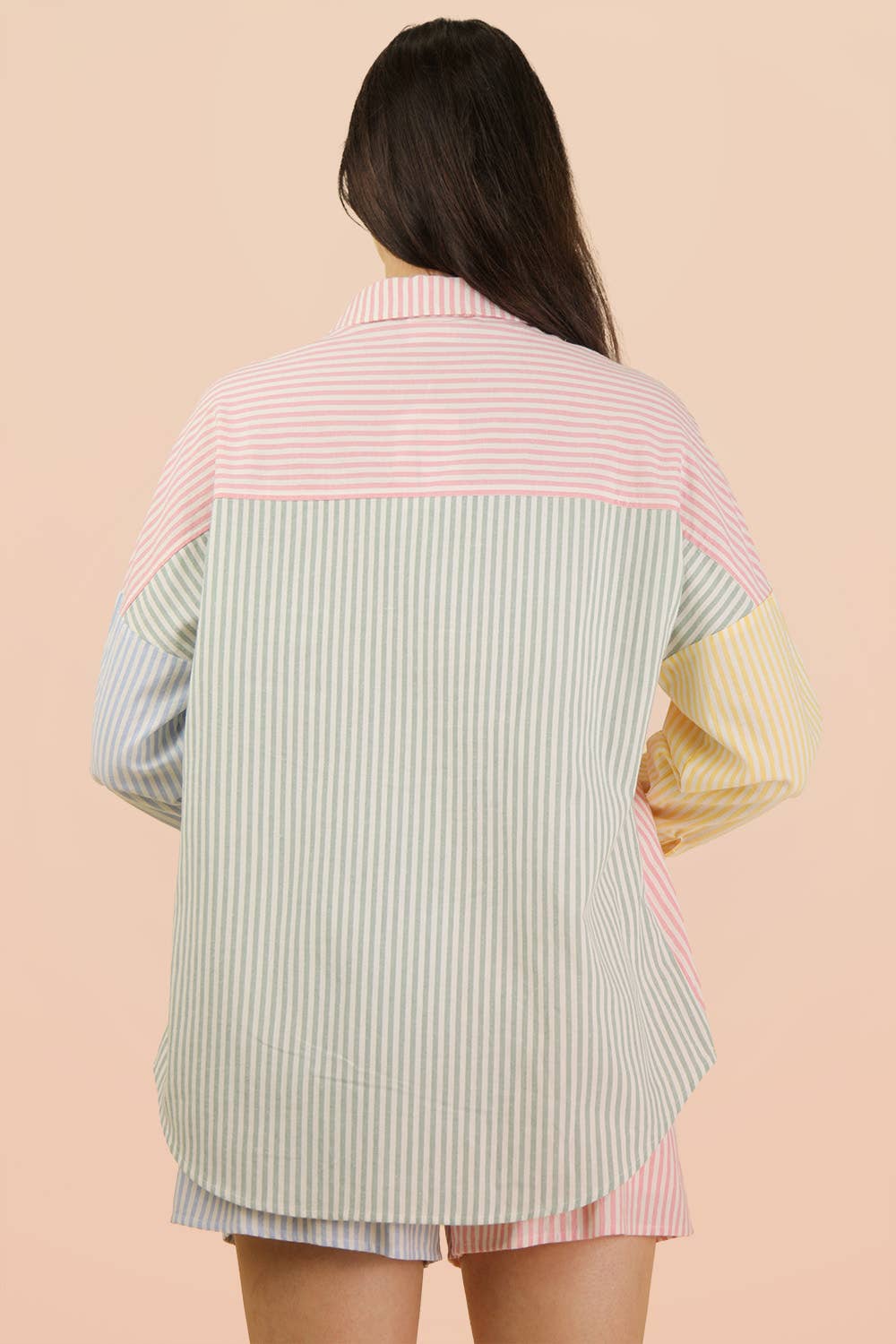 Stripe Color Block Shirt Top & Shorts Set