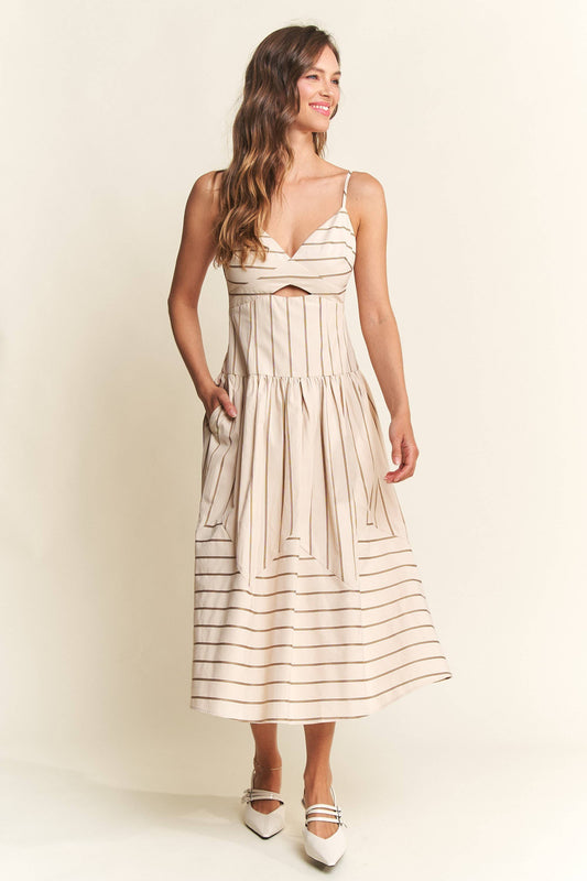 In The Beginning - Beige Soleil Striped Midi Dress