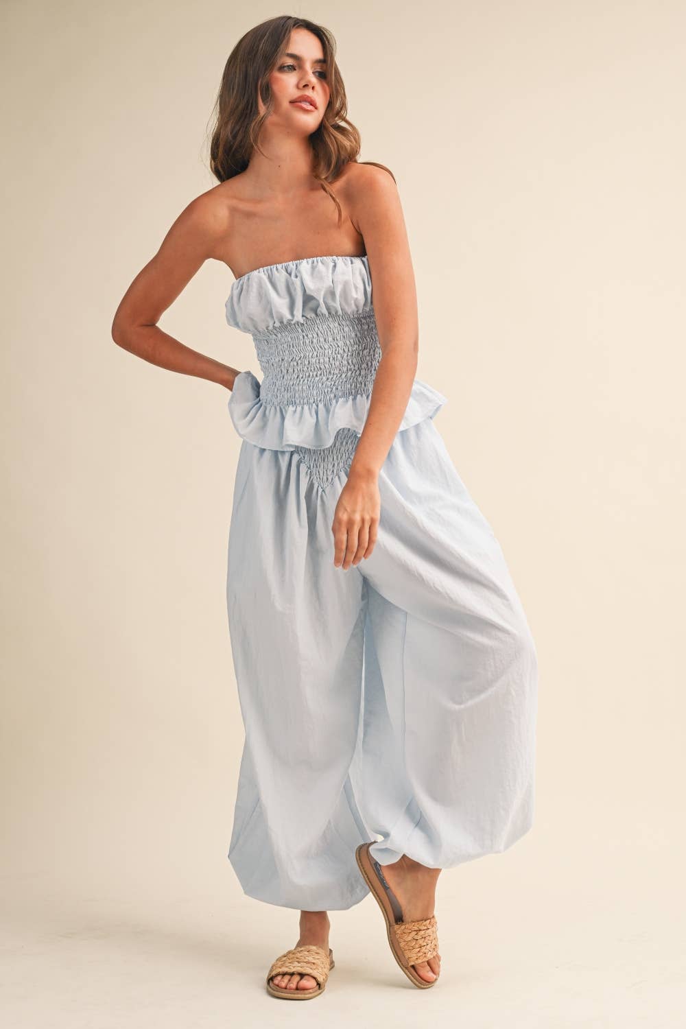 Klesis - SMOCKING DETAIL TUBE TOP AND WIDE PANTS SET