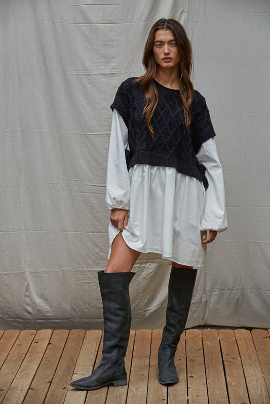 Knit Sweater Shirt Flare Mini Dress, Great For Fall!