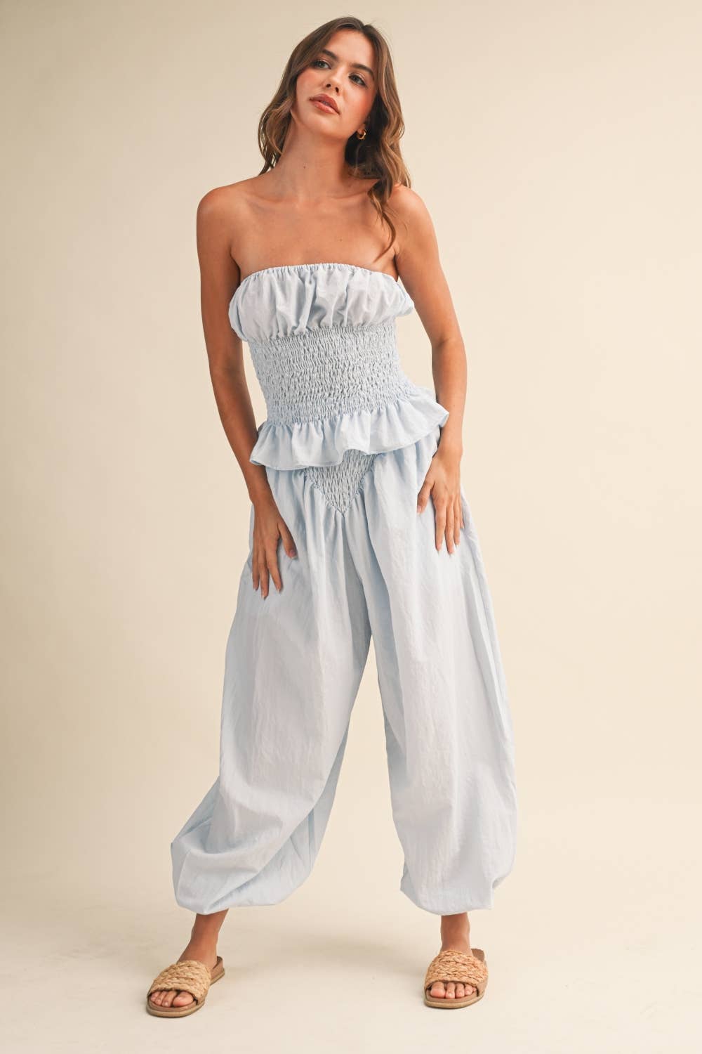 Klesis - SMOCKING DETAIL TUBE TOP AND WIDE PANTS SET