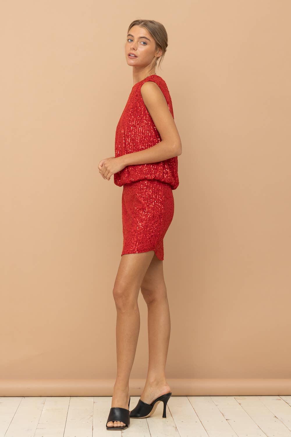 Holiday Red Ponte Knit Crop Feather Edge Pencil Skirt Set