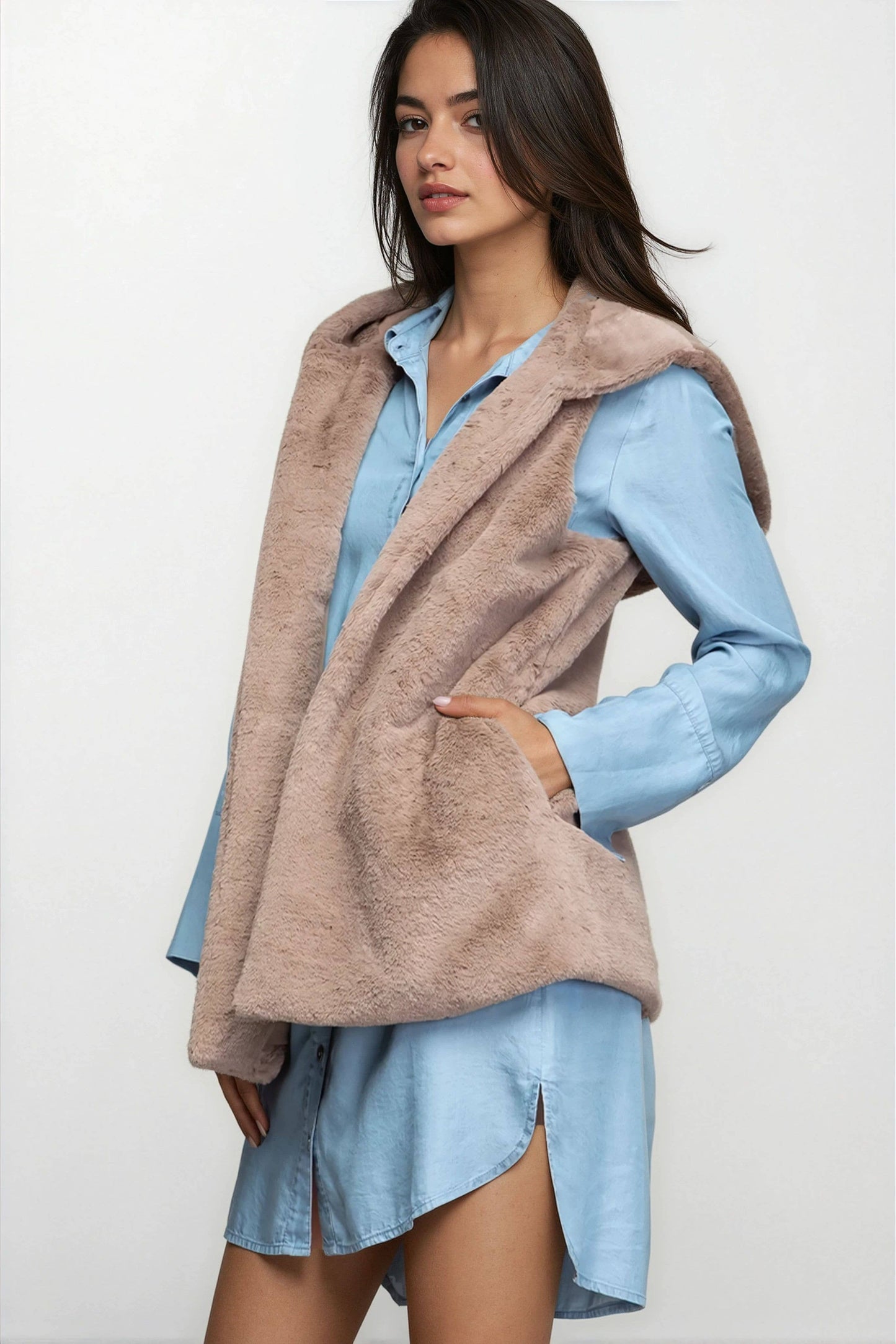 Naked Zebra - Faux Fur Hoodie Vest