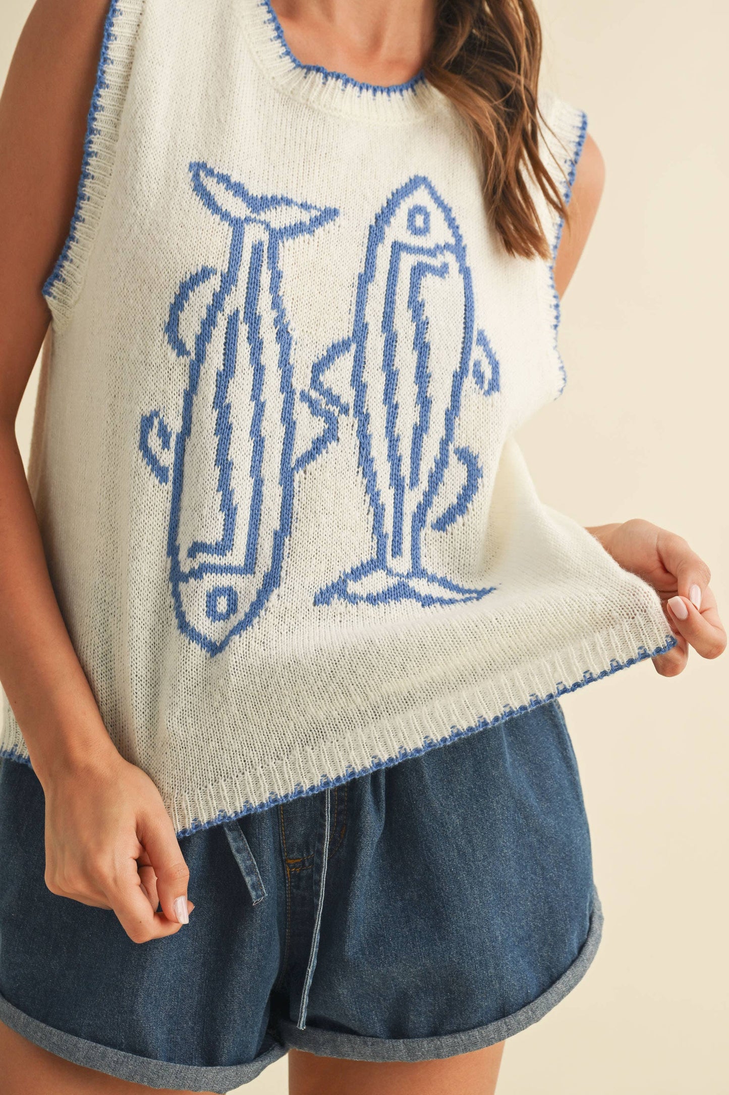 Klesis -FISH PRINTED SLEEVELESS SWEATER TOP