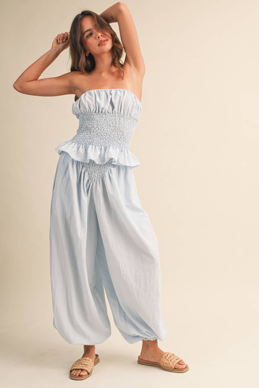 Klesis - SMOCKING DETAIL TUBE TOP AND WIDE PANTS SET
