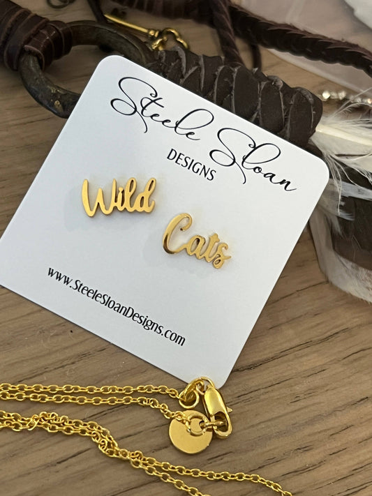 Cute Wild Cat Name Earrings, Gift for Wildcat Fan, Go Cats!