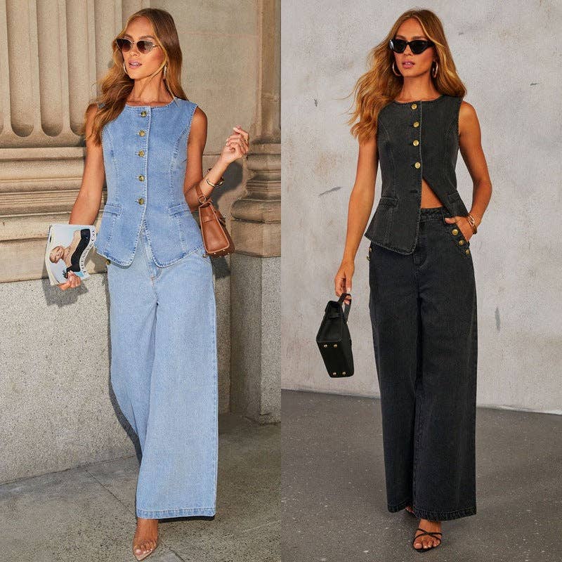 Marayn - NEW Chic Denim Vest and Jean Set European Style