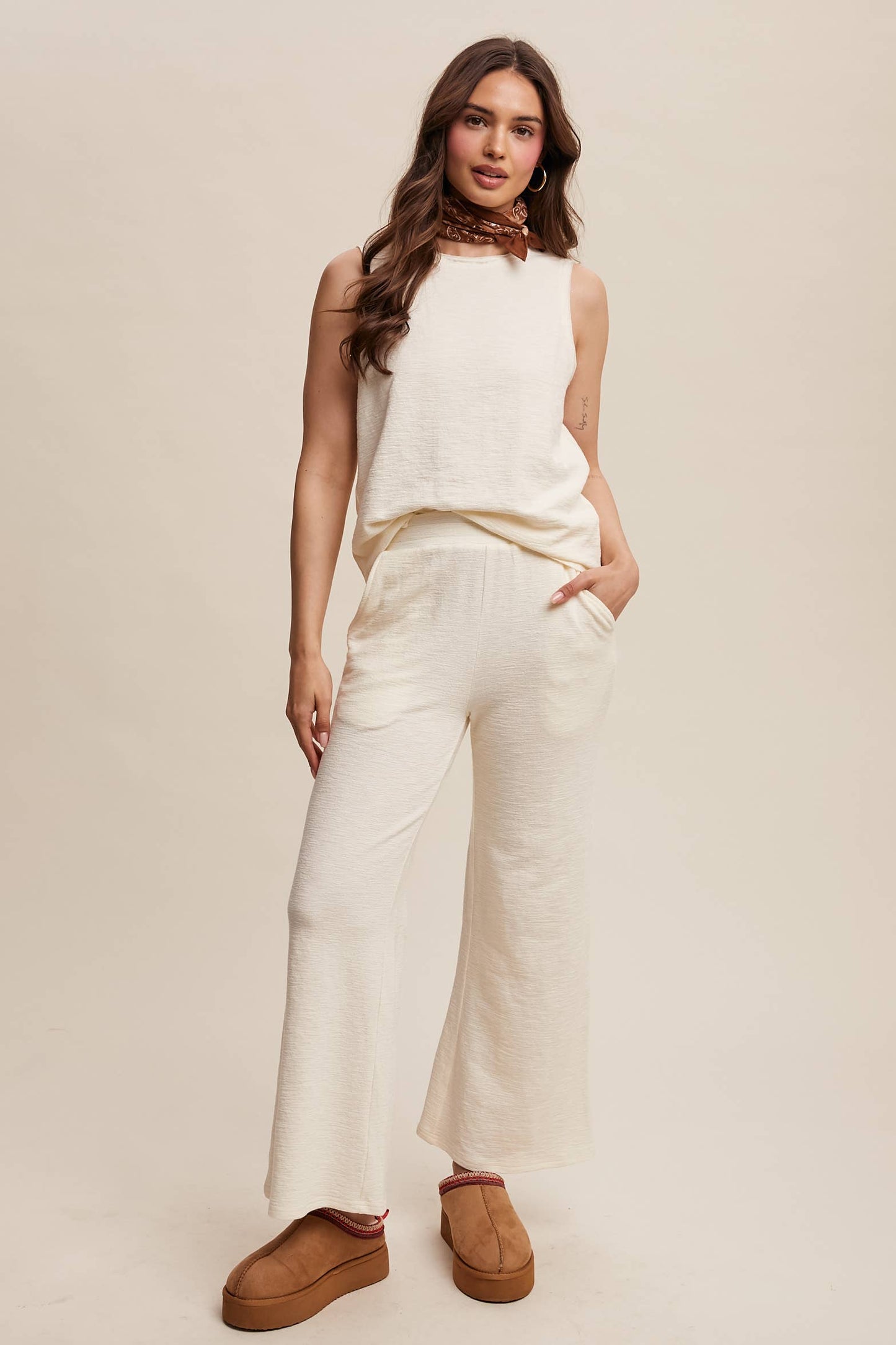 Listicle - Cream,Textured, Soft Lounge Set- SCREAMS VACATION!