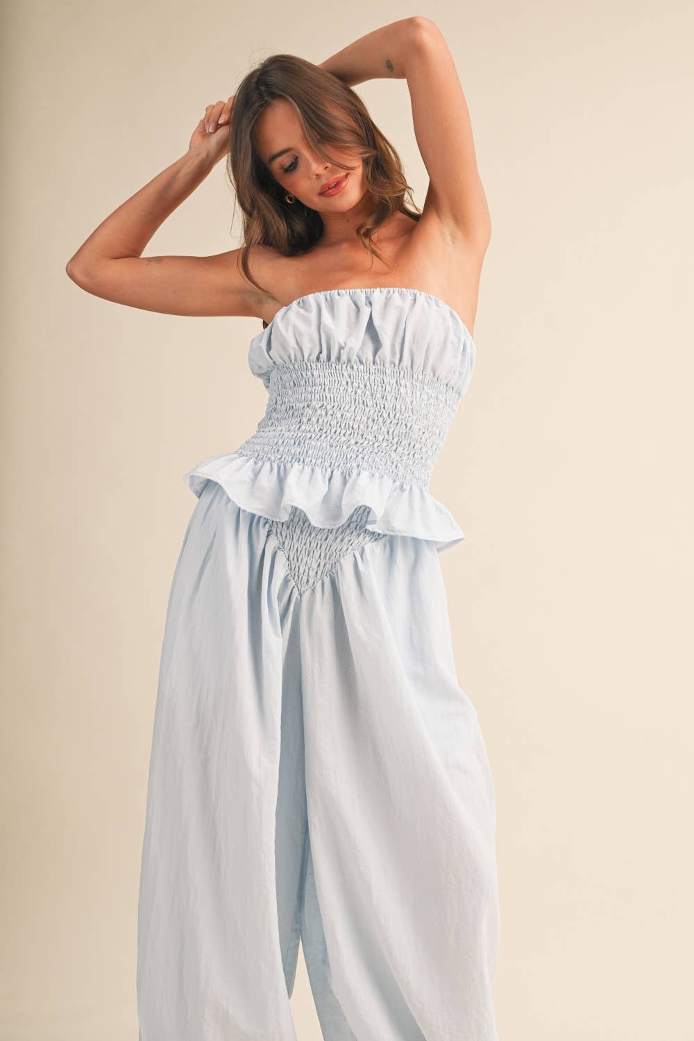 Klesis - SMOCKING DETAIL TUBE TOP AND WIDE PANTS SET