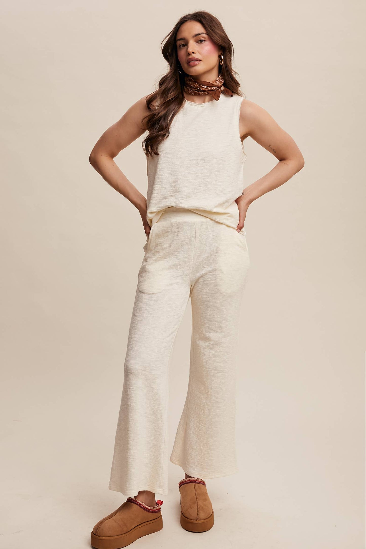 Listicle - Cream,Textured, Soft Lounge Set- SCREAMS VACATION!