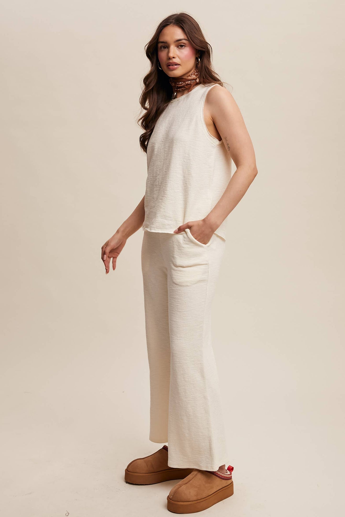 Listicle - Cream,Textured, Soft Lounge Set- SCREAMS VACATION!