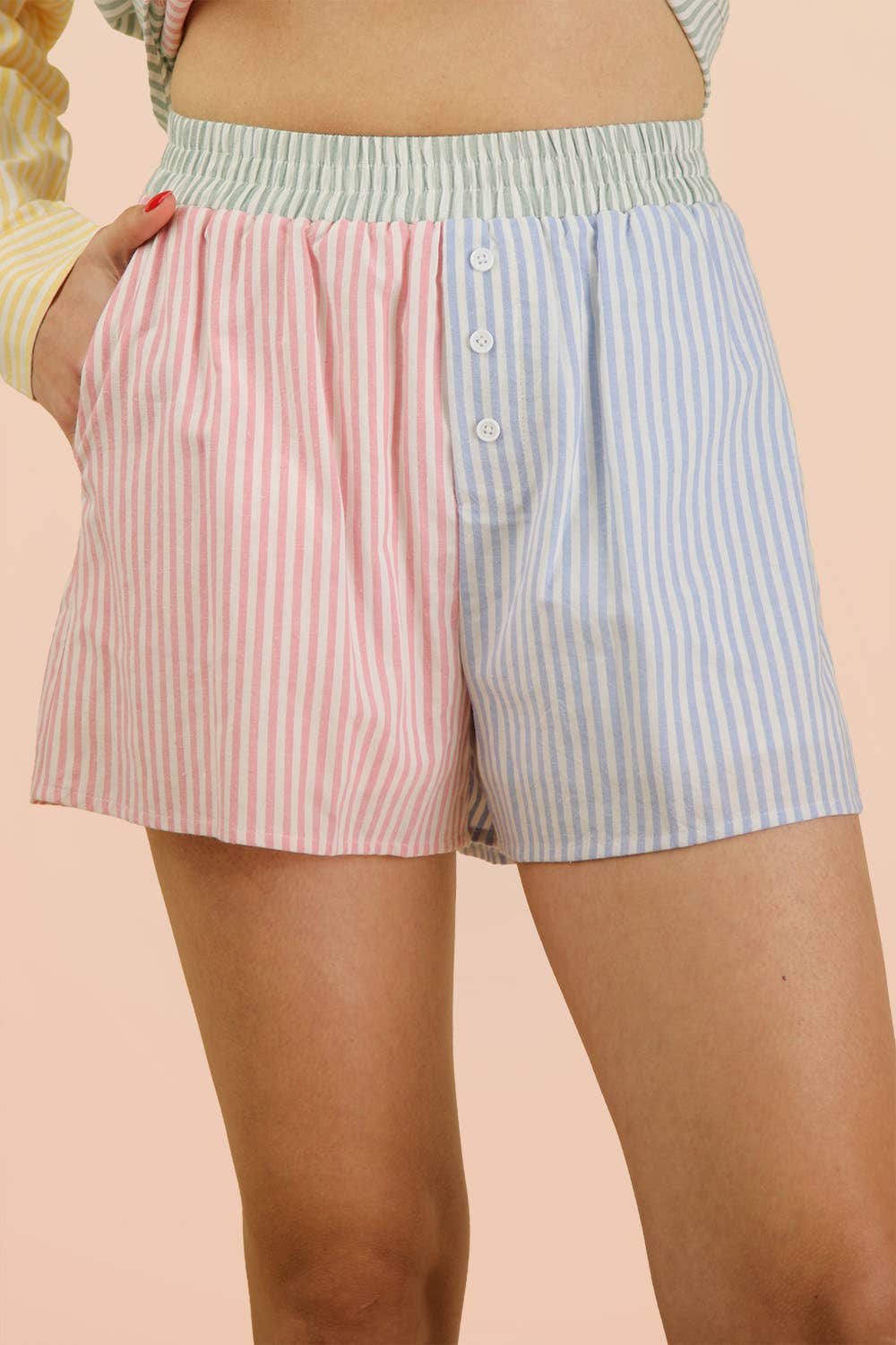 Stripe Color Block Shirt Top & Shorts Set