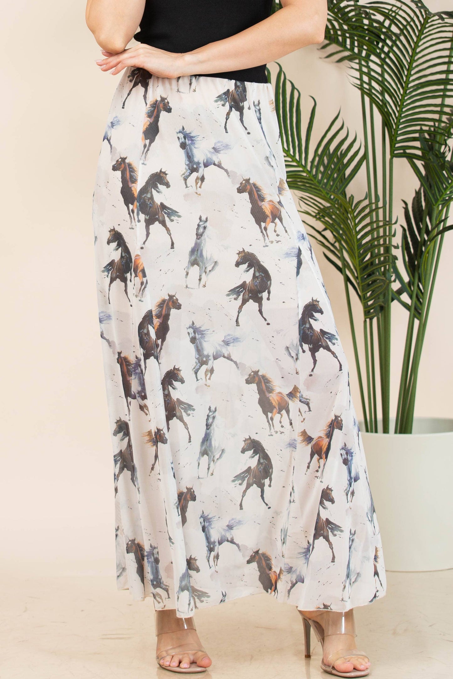 HAZEL GALLOPING HORSES PRINT LINED MESH SKIRT