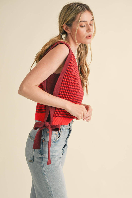&MERCI - STRIPED SIDE TIE SWEATER VEST