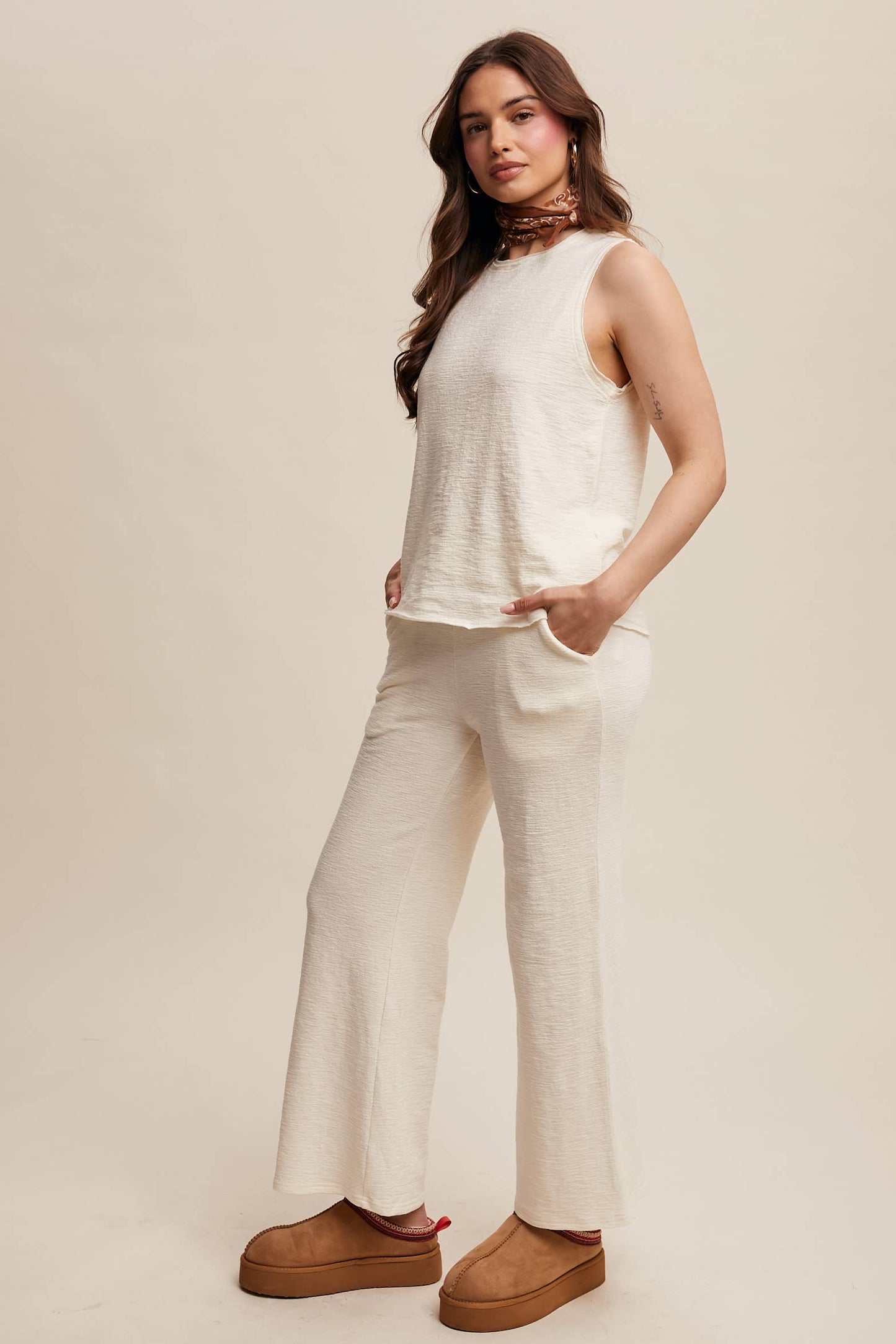 Listicle - Cream,Textured, Soft Lounge Set- SCREAMS VACATION!