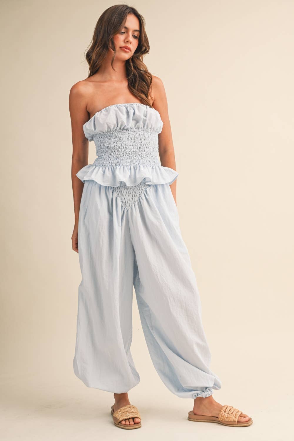 Klesis - SMOCKING DETAIL TUBE TOP AND WIDE PANTS SET
