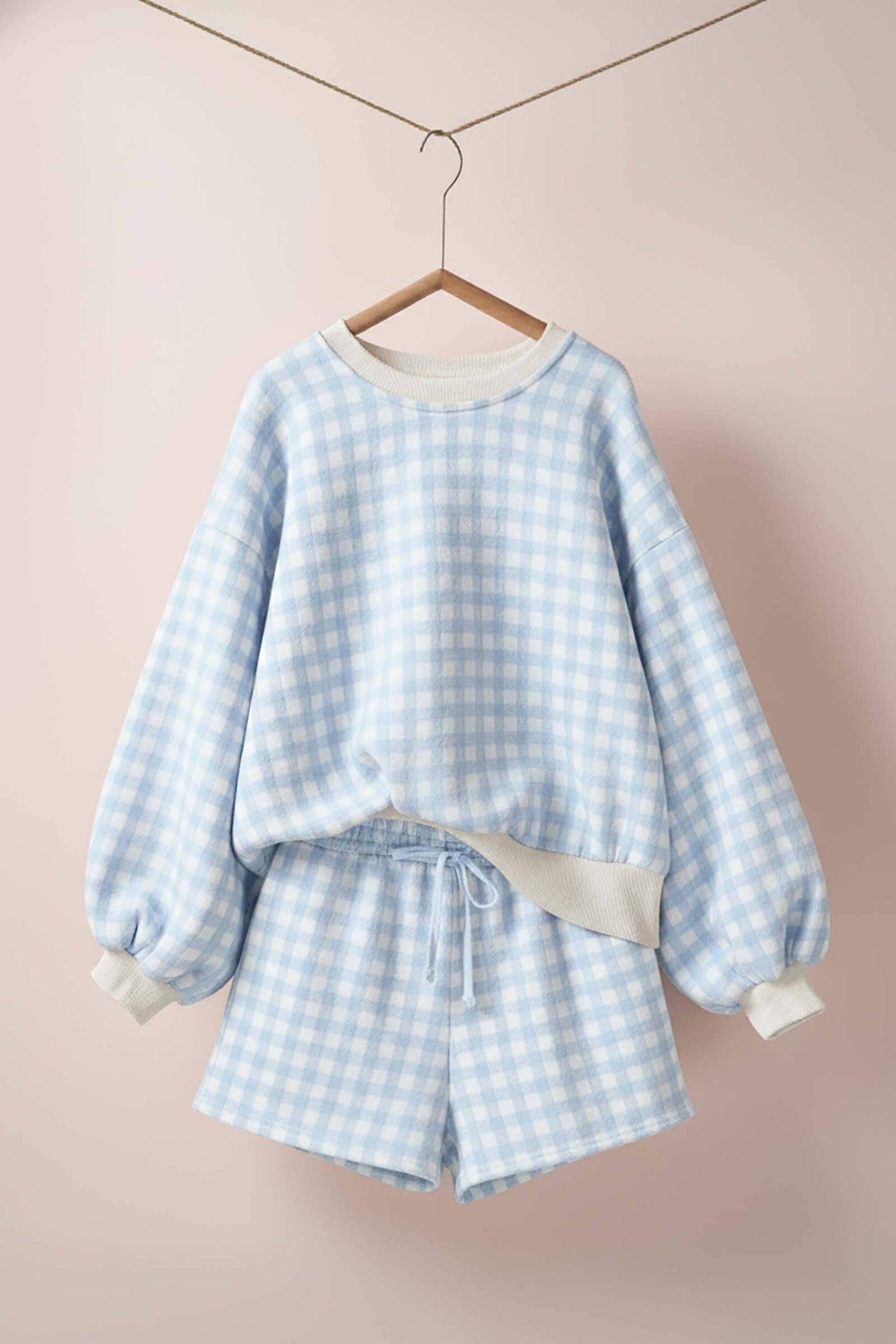 Urban Daizy - Gingham Fuzzy Knit Lounge Set
