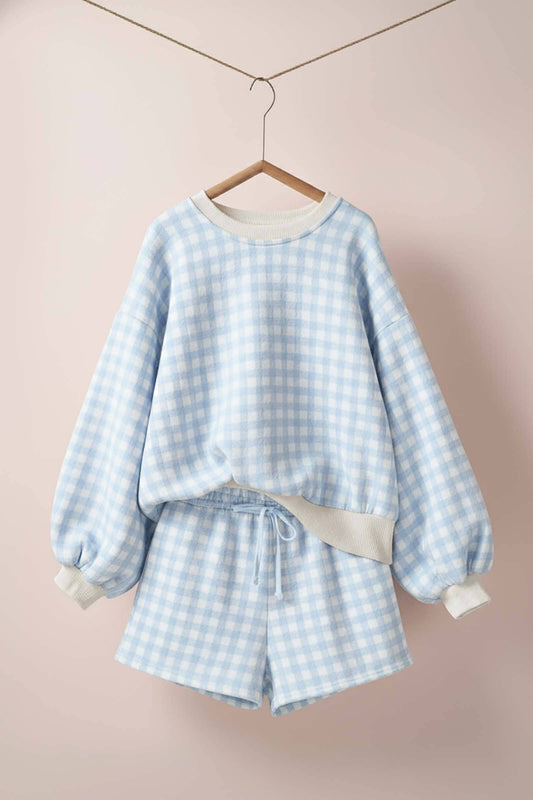 Urban Daizy - Gingham Fuzzy Knit Lounge Set