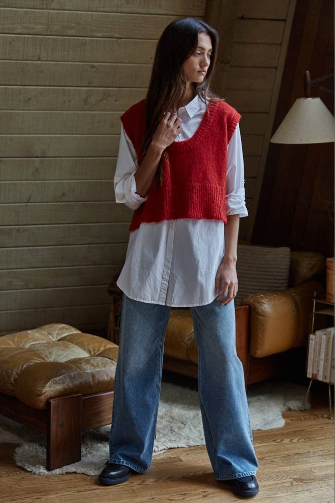 Knit Sweater Scoop Neck Vest Top