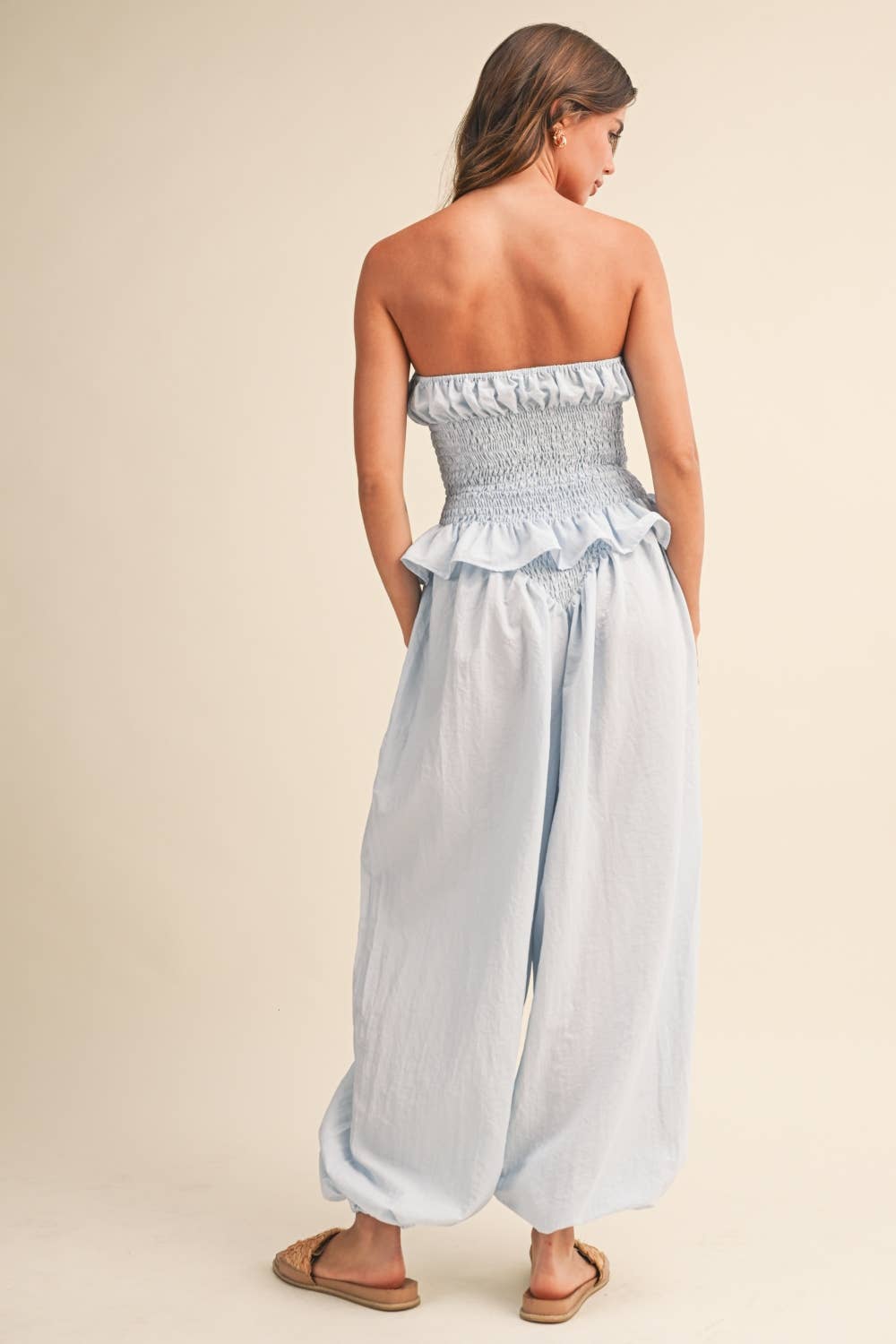 Klesis - SMOCKING DETAIL TUBE TOP AND WIDE PANTS SET