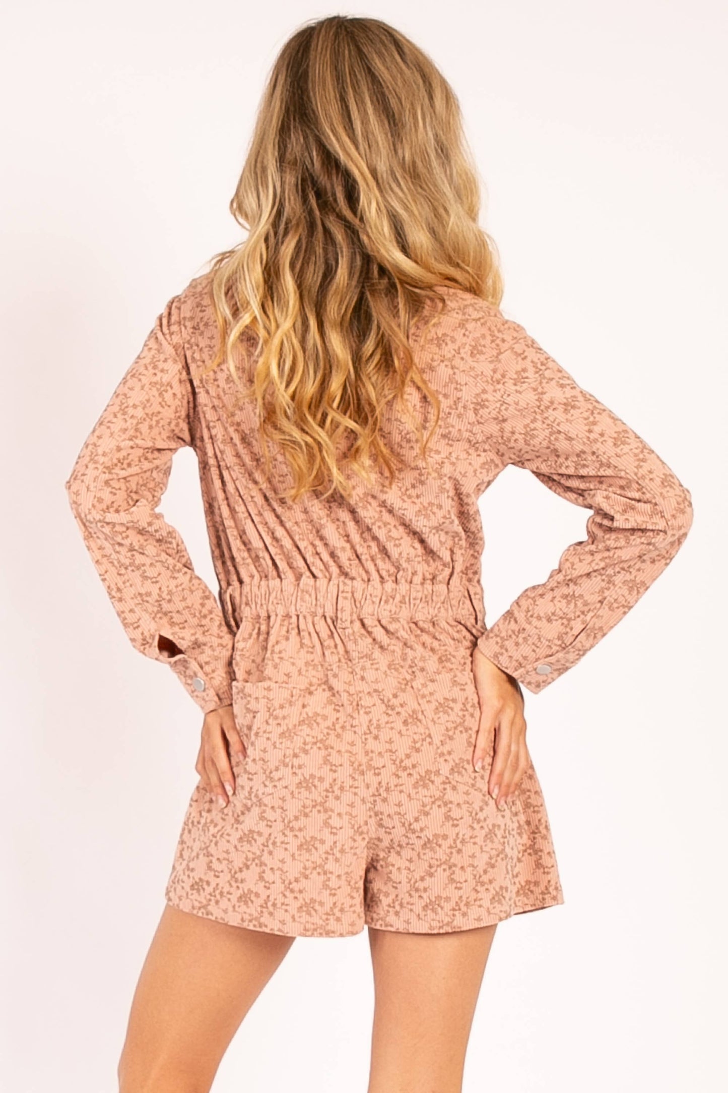 Heyson Floral-Print Long Sleeve Romper with Button-Front