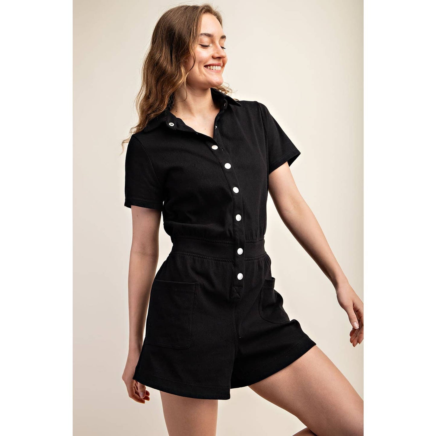 Rae Mode - COTTON STRETCH TWILL SHORT SLEEVE ROMPER